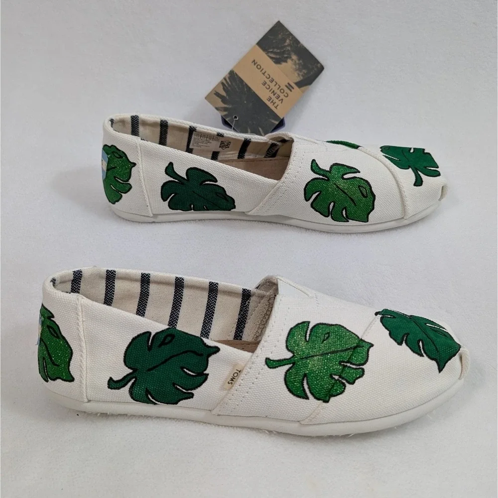 NEW Custom Hand Painted Tom Monstera Leaves Venice Collection Slip On Shoes 7.5‎ - Picture 10 of 12